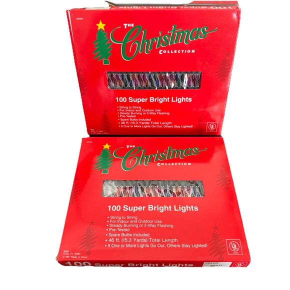 Set Of 2 Vintage The Christmas Collection 100 Super Bright Lights Clear Bulb New - Picture 1 of 6